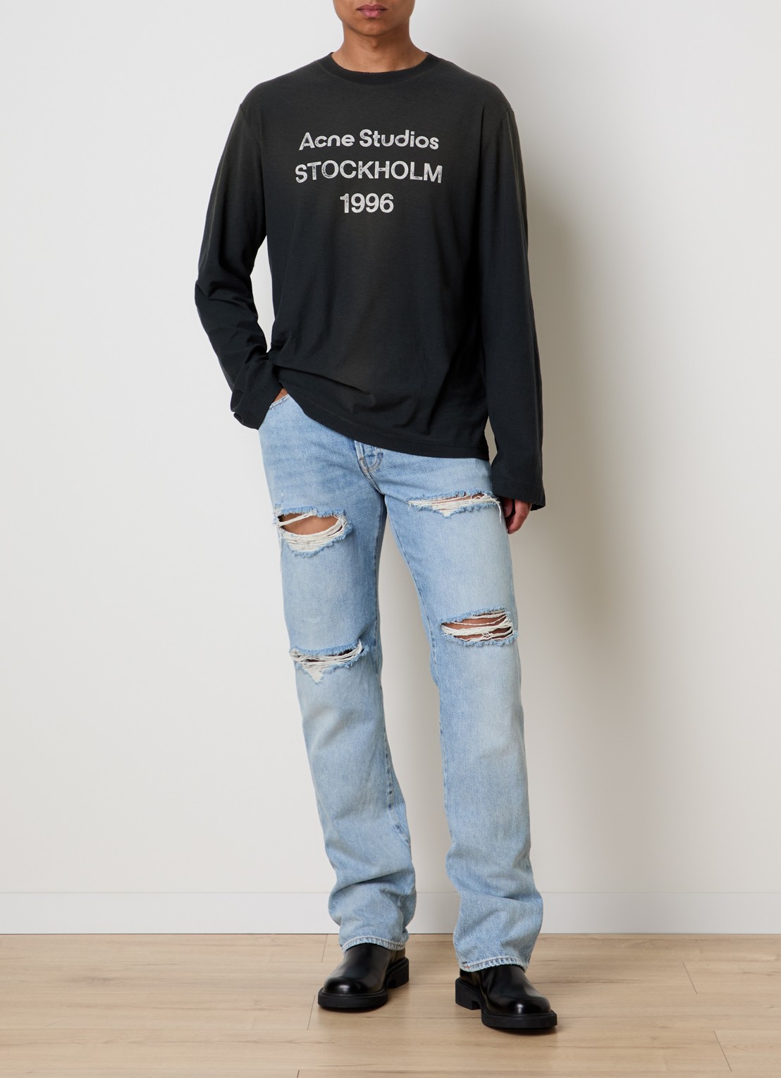 Acne Studios 1996 slim fit jeans met destroyed afwerking - voorkant 5 indigo