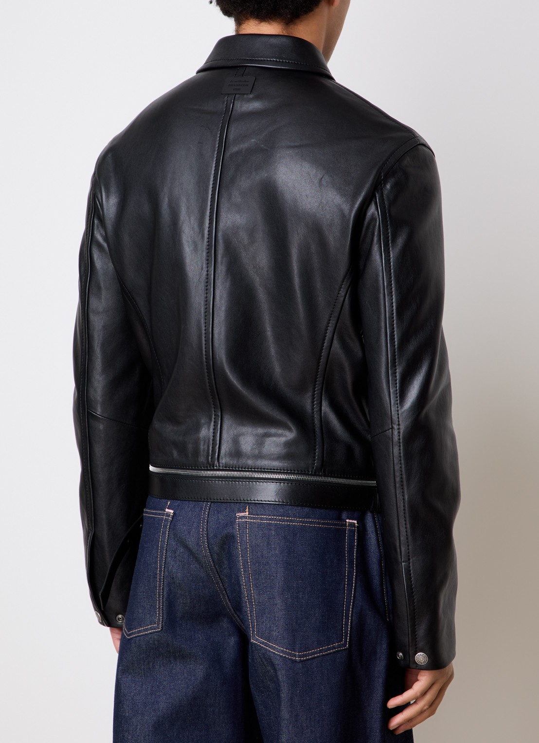 Acne Studios Bikerjack van lamsleer met steekzakken - achterkant 7 zwart