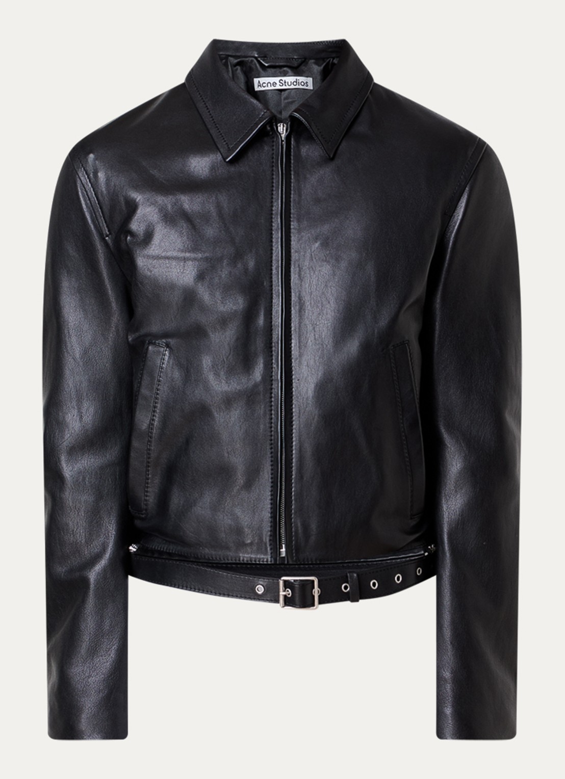 Acne Studios Bikerjack van lamsleer met steekzakken - voorkant 5 zwart