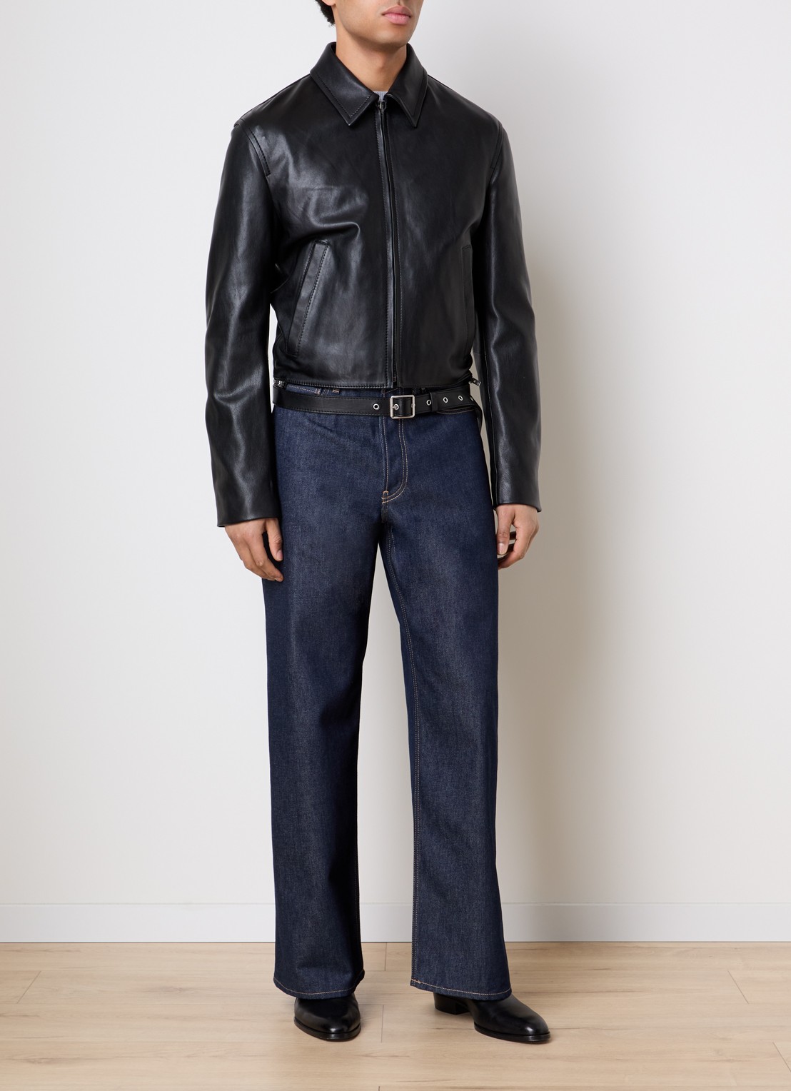 Acne Studios Bikerjack van lamsleer met steekzakken - voorkant 6 zwart