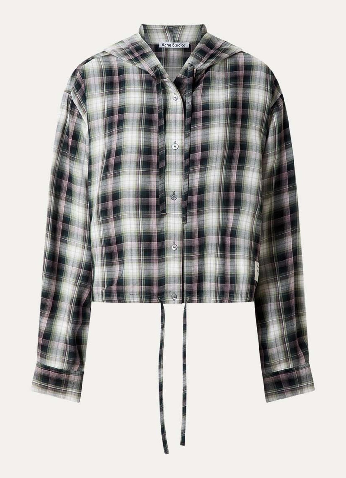 Acne Studios Blouse met ruitdessin en capuchon - voorkant zwart