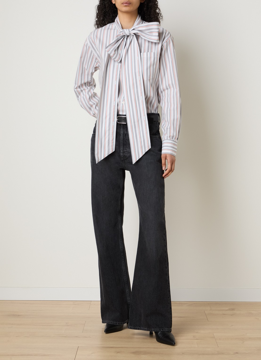 Acne Studios Blouse met streepprint en sjaalkraag - voorkant 3 grijs