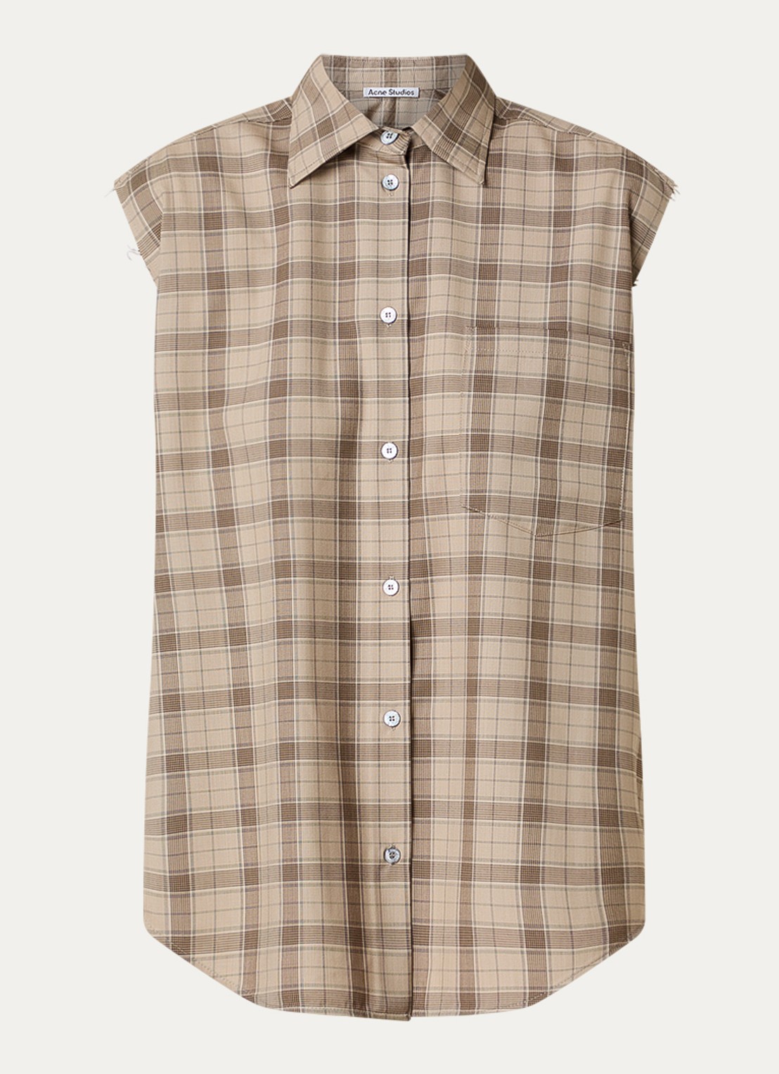 Acne Studios Blouse van wol met ruitdessin - voorkant zand