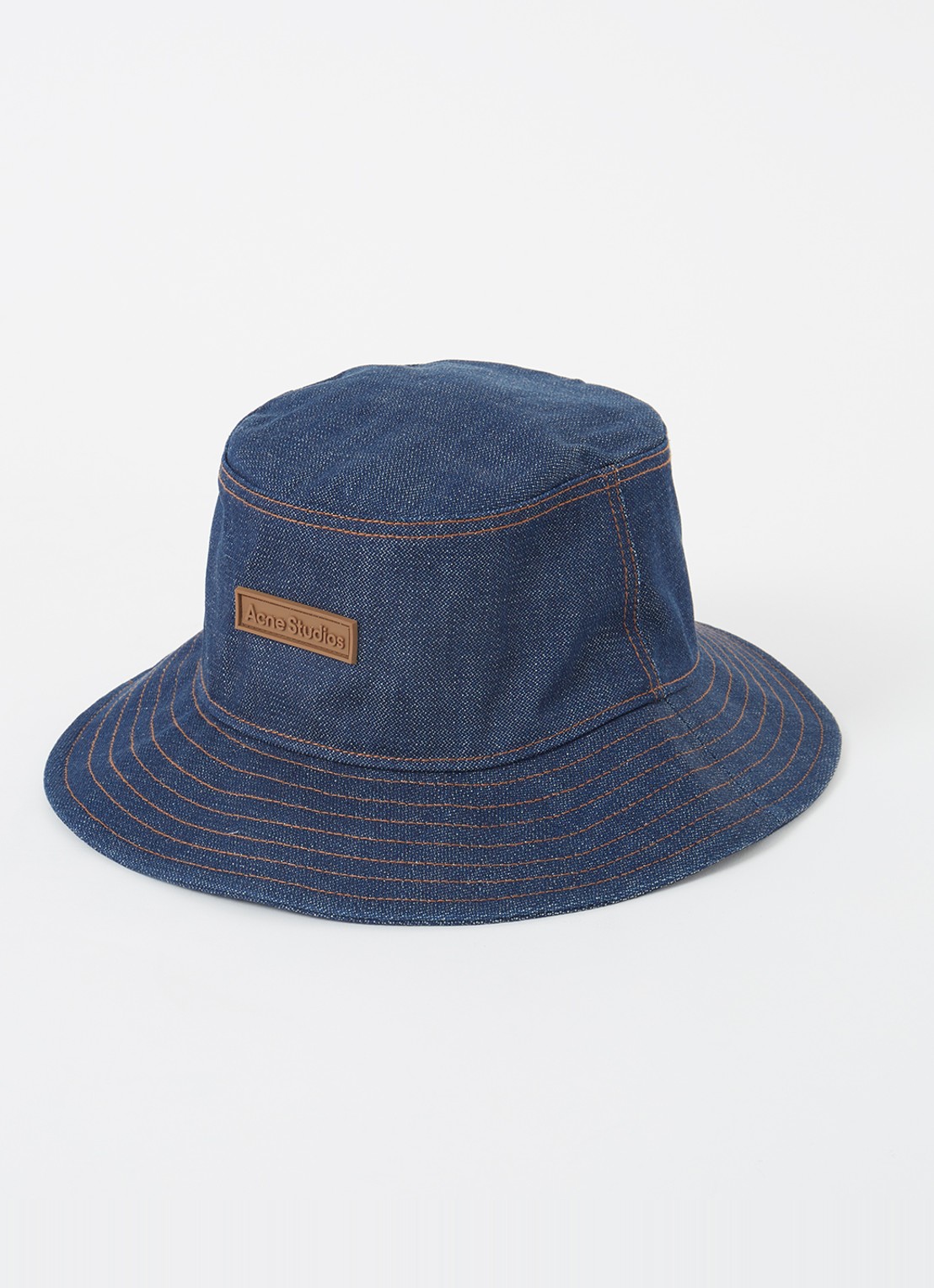 Acne Studios Bucket hoed van denim met logo - voorkant indigo