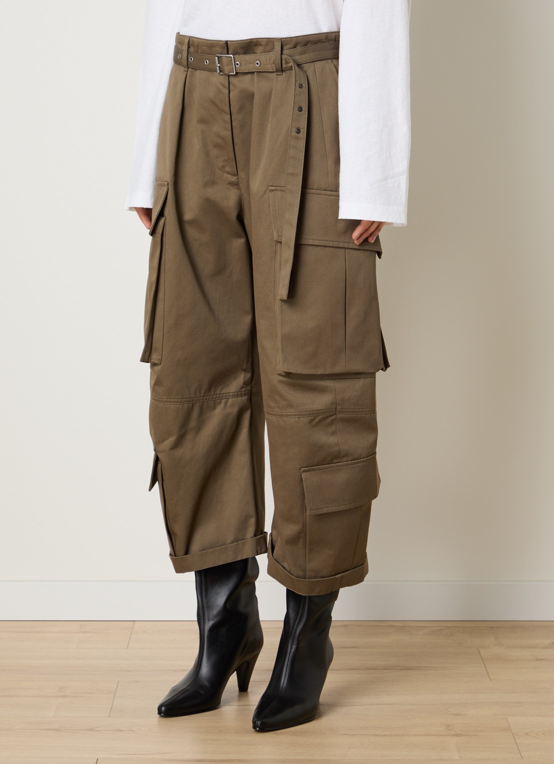 Acne Studios Cropped high waist loose fit cargobroek met steekzakken - detail 2 legergroen
