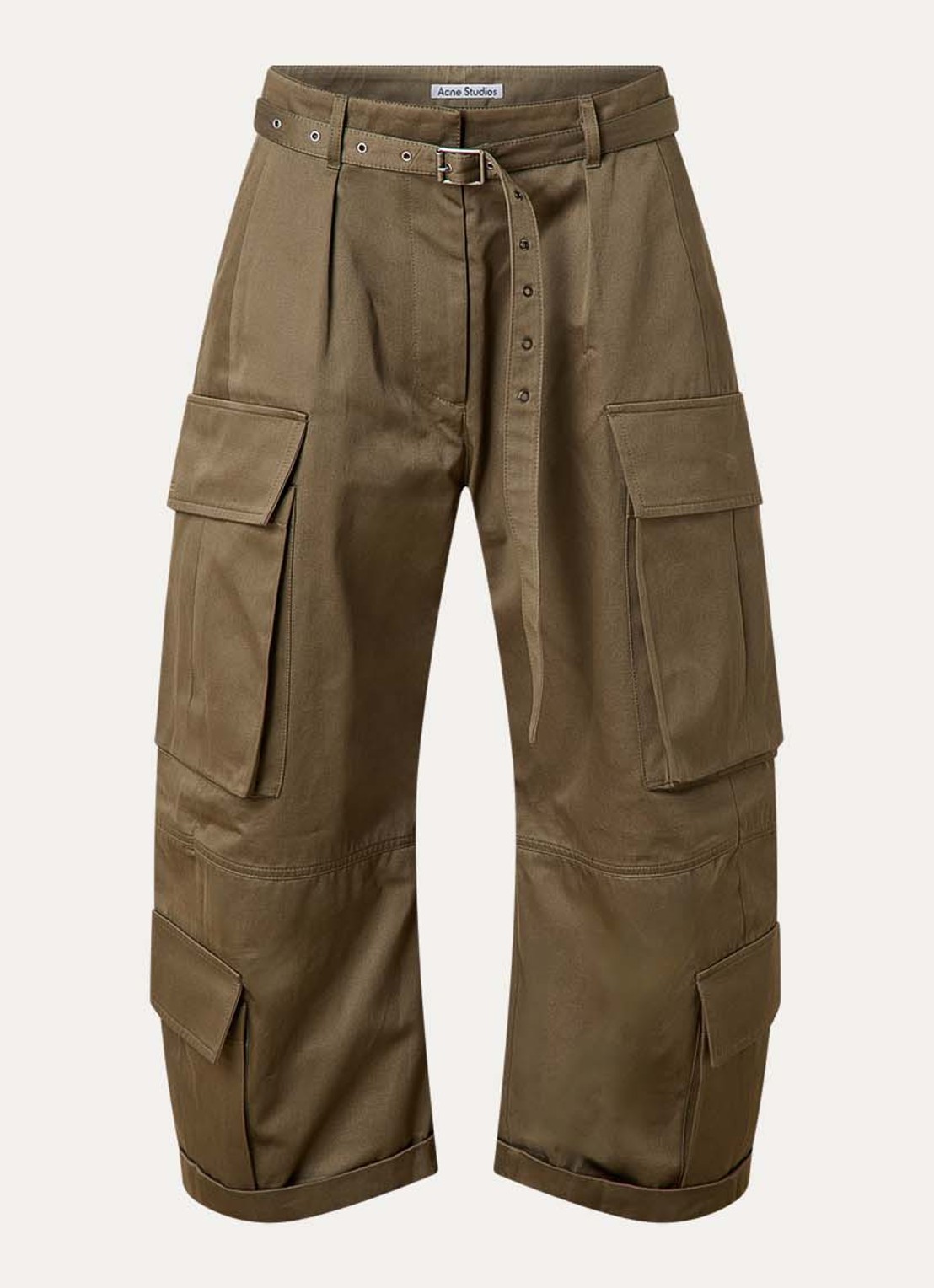 Acne Studios Cropped high waist loose fit cargobroek met steekzakken - voorkant 4 legergroen
