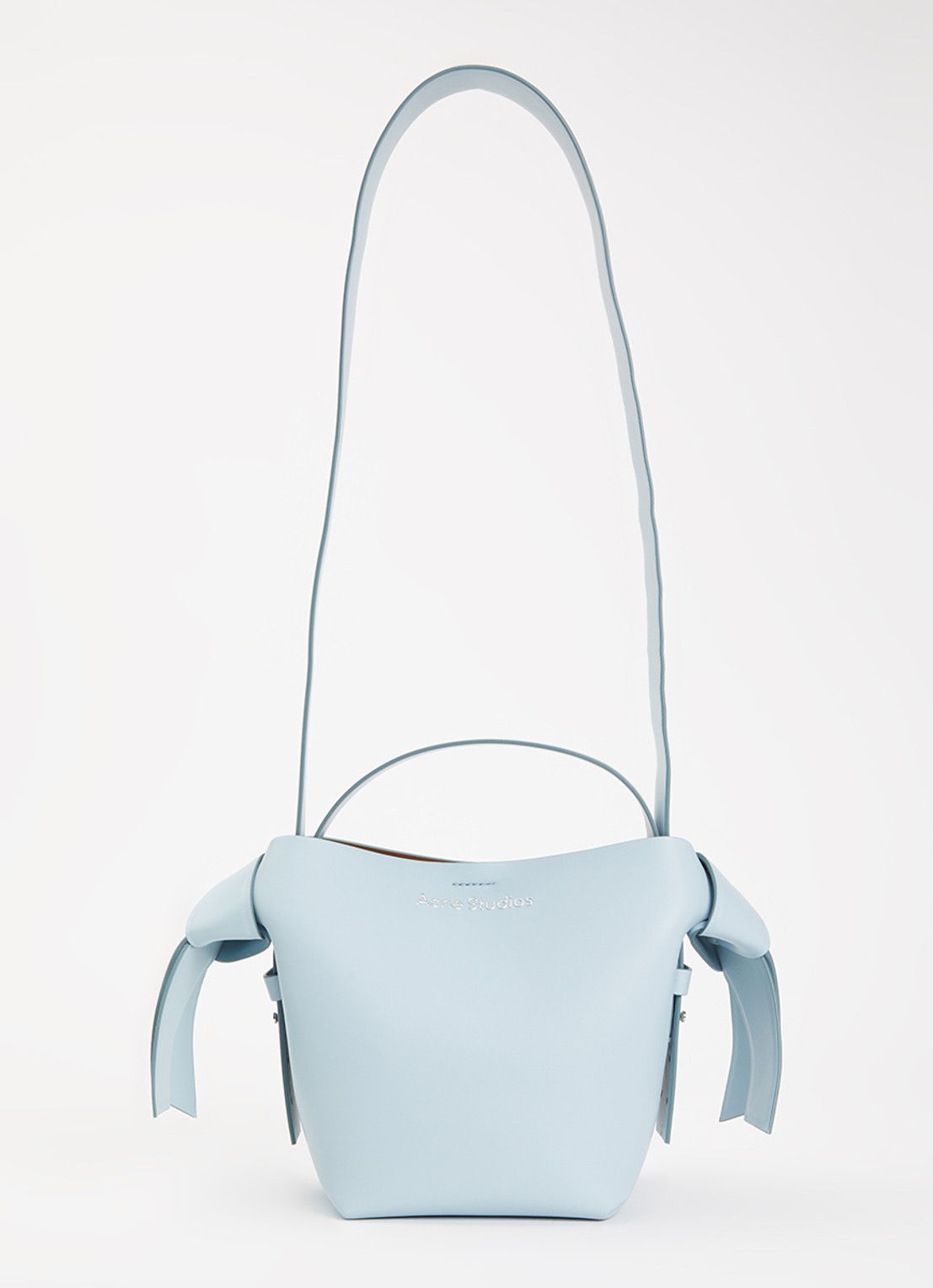 Acne Studios Crossbodytas van kalfsleer met afneembare schouderriem - voorkant lichtblauw