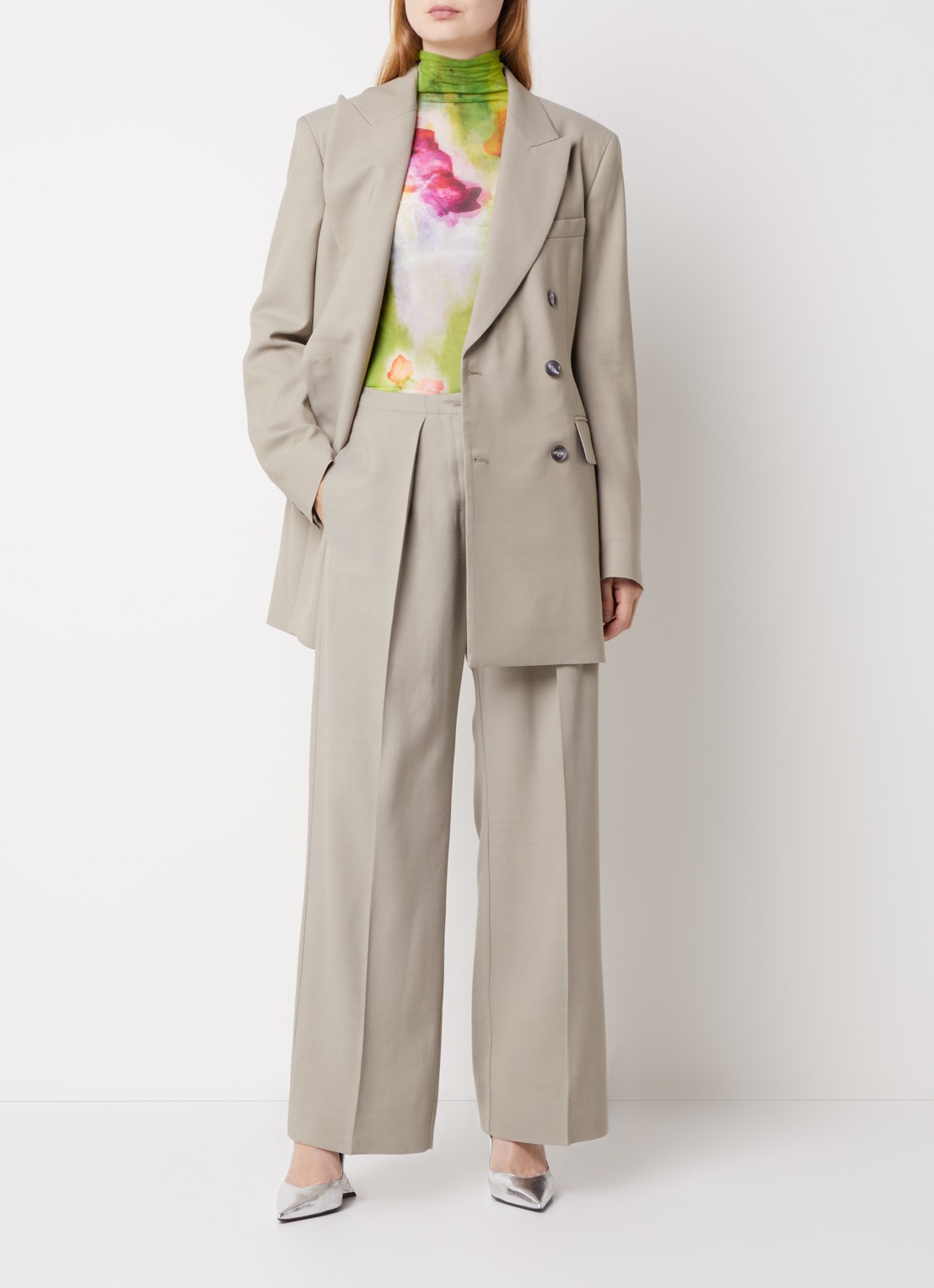 Acne Studios Double-breasted blazer in wolblend met klepzakken - voorkant 6 middengrijs