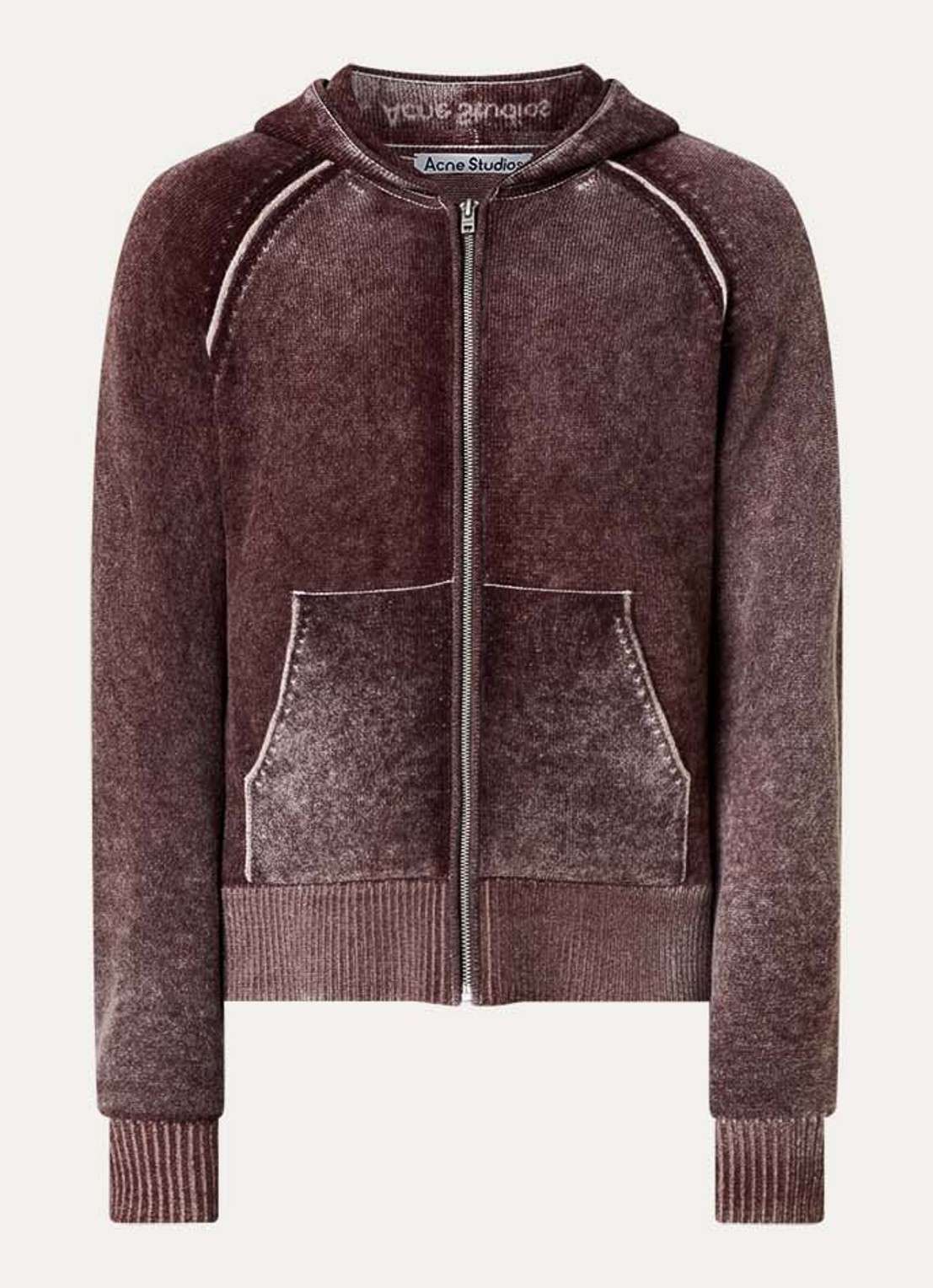 Acne Studios Fijngebreid vest in kasjmierblend met verwassen afwerking en capuchon - voorkant 2 kastanjebruin