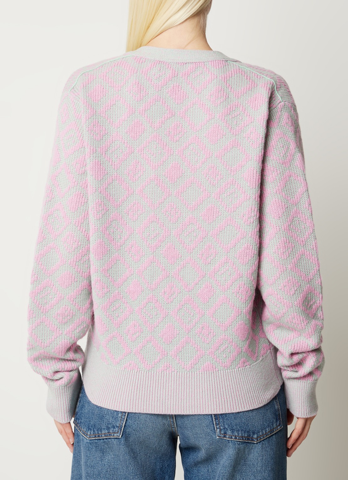 Acne Studios Fijngebreid vest in wolblend met ingebreid patroon - achterkant roze