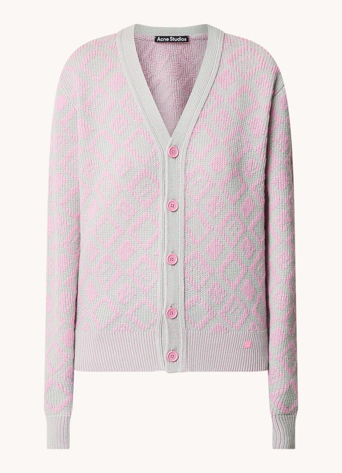 Acne Studios Fijngebreid vest in wolblend met ingebreid patroon - voorkant 4 roze