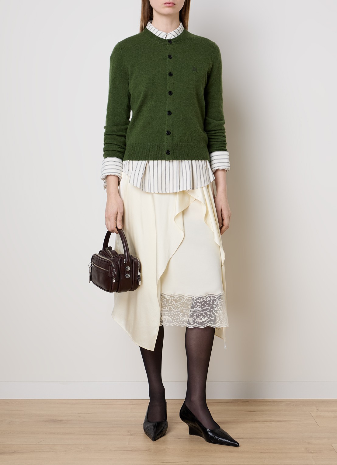 Acne Studios Fijngebreid vest in wolblend - voorkant 2 groen