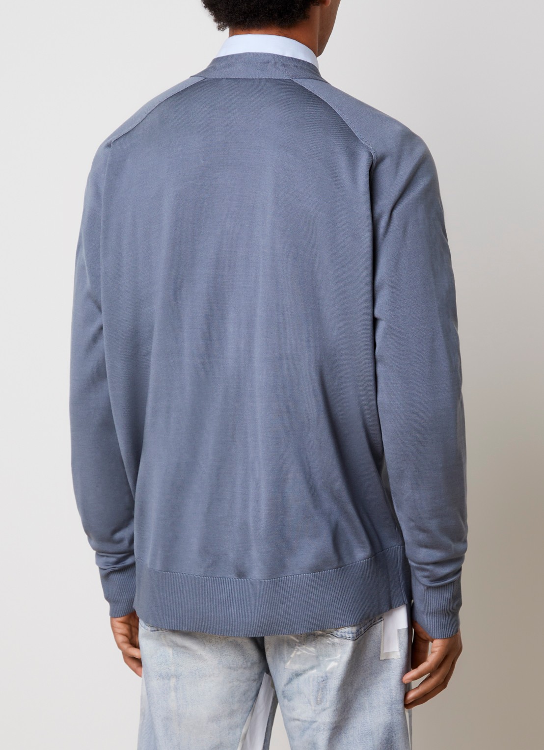 Acne Studios Fijngebreid vest van zijde met logoborduring - achterkant 3 blauwgrijs