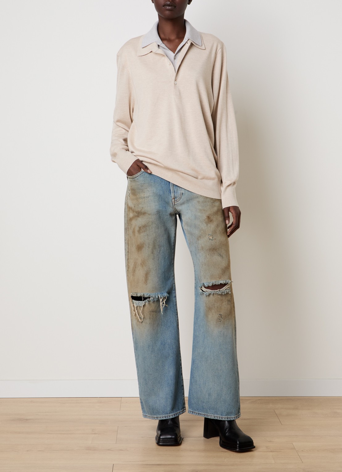 Acne Studios Fijngebreide polo in kasjmierblend - voorkant 3 beige