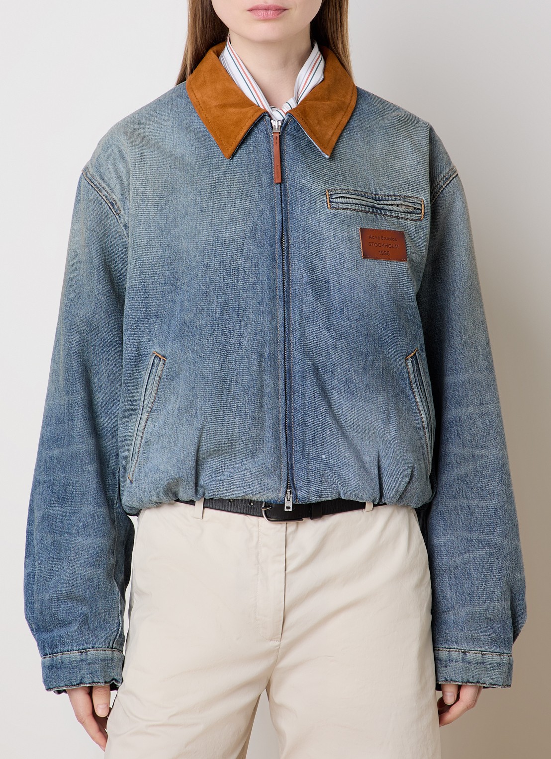 Acne Studios Gewatteerde spijkerjas met suède details - detail 4 blauw