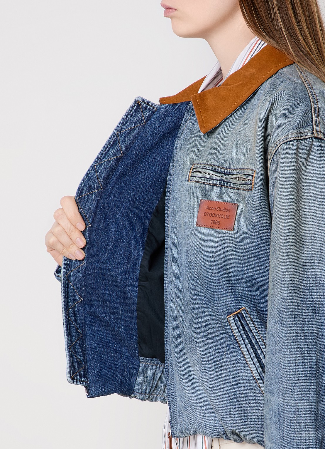 Acne Studios Gewatteerde spijkerjas met suède details - detail 6 blauw