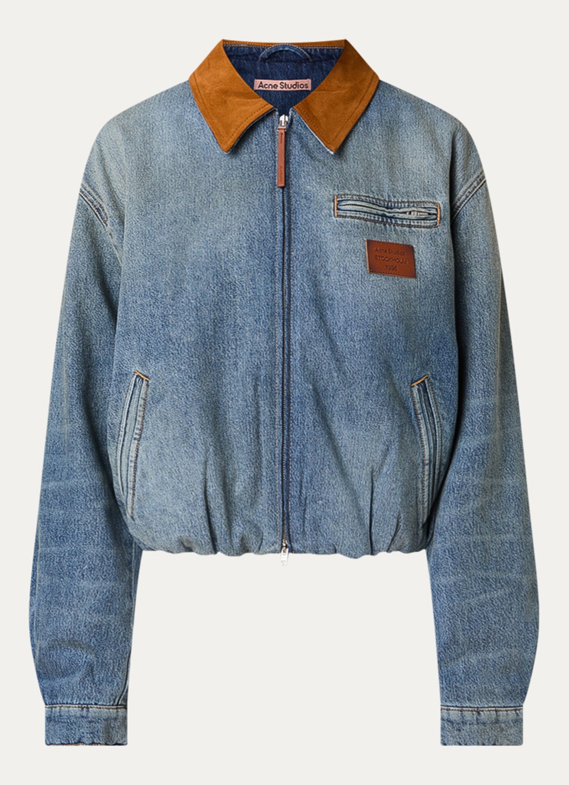 Acne Studios Gewatteerde spijkerjas met suède details - voorkant blauw
