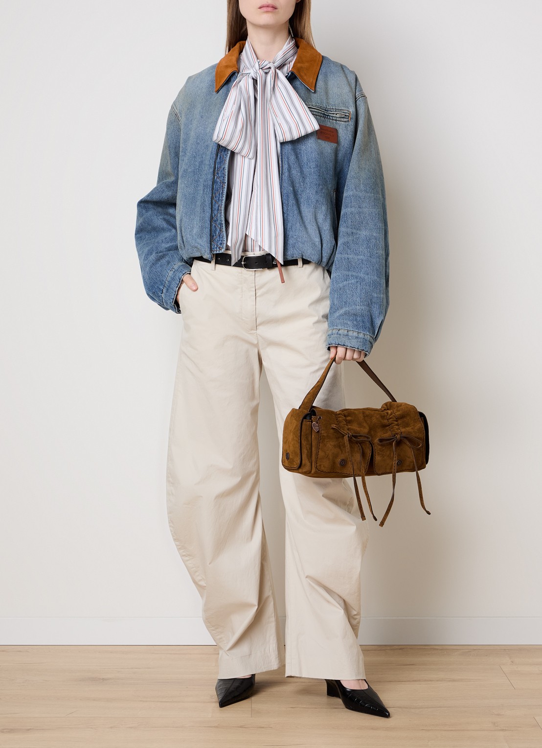 Acne Studios Gewatteerde spijkerjas met suède details - voorkant 2 blauw