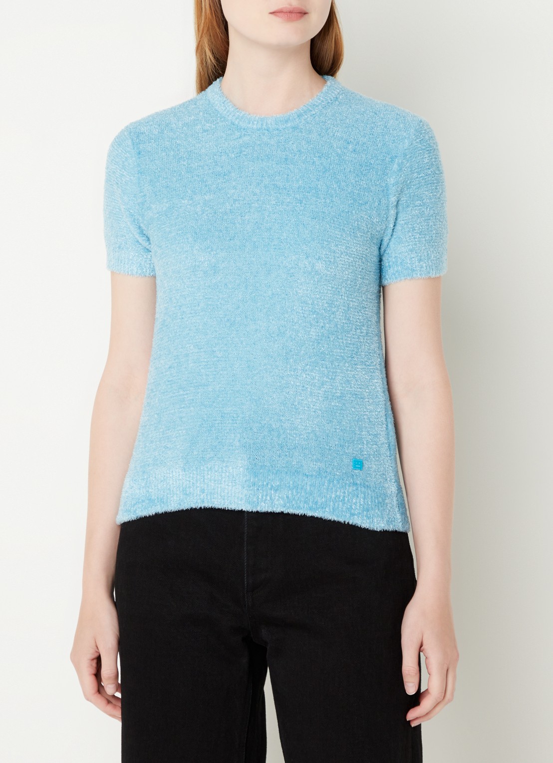 Acne Studios Grofgebreid T-shirt met stretch - detail 4 lichtblauw