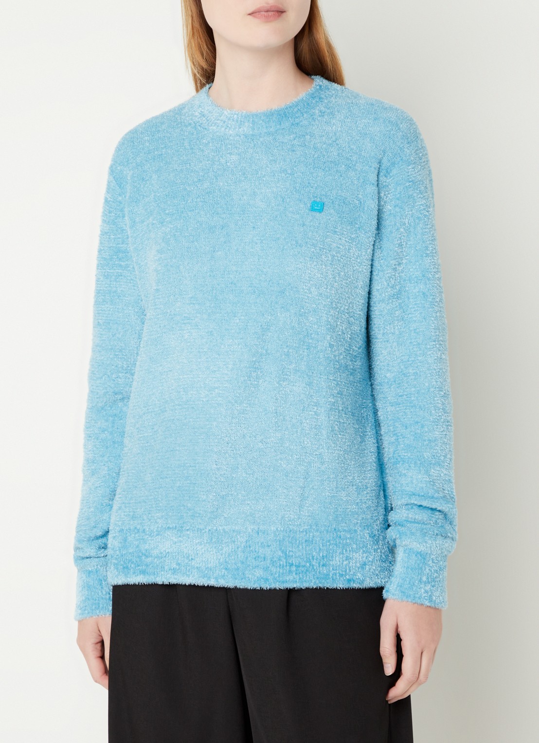 Acne Studios Grofgebreide trui met logo - detail 4 lichtblauw
