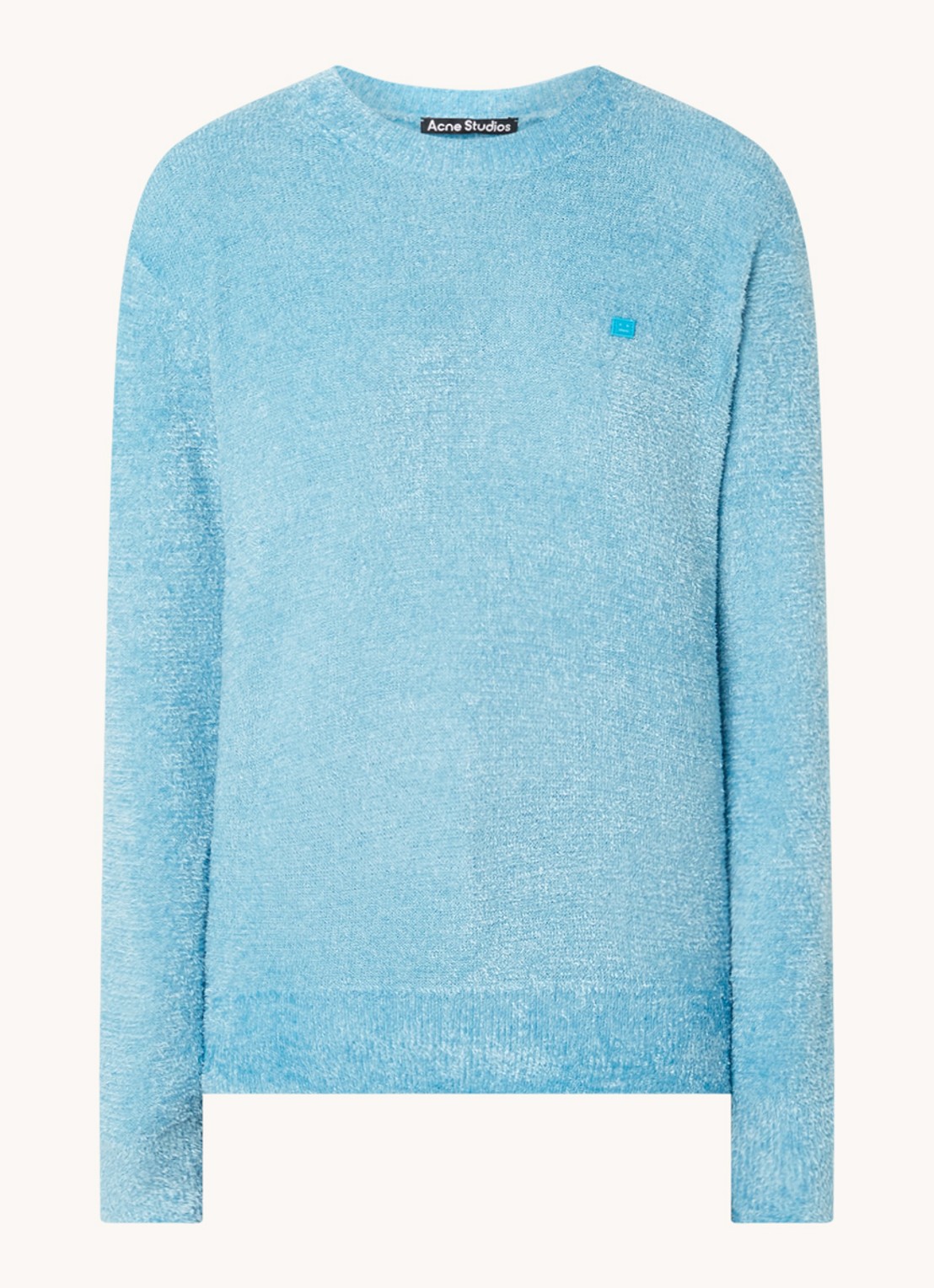 Acne Studios Grofgebreide trui met logo - voorkant 2 lichtblauw