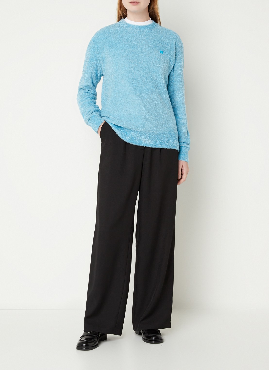 Acne Studios Grofgebreide trui met logo - voorkant 3 lichtblauw