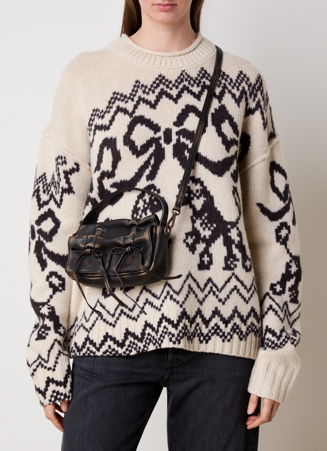 Acne Studios Handtas van kalfsleer met afneembare schouderriem - voorkant 5 donkerbruin