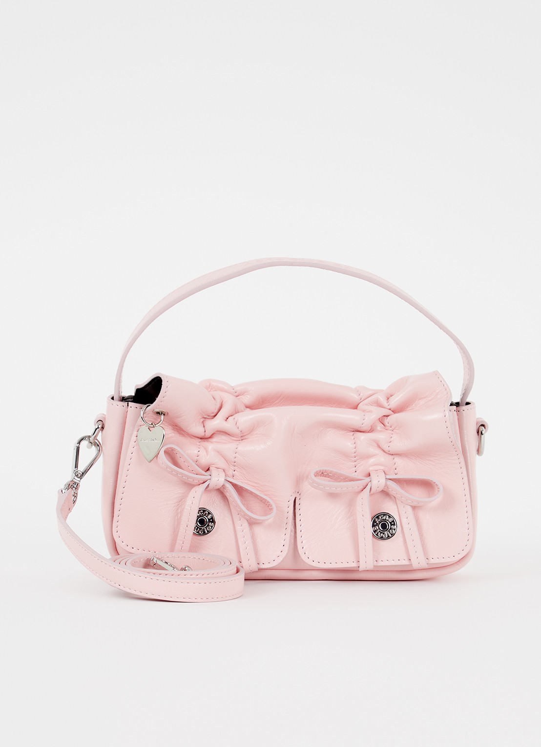 Acne Studios Handtas van kalfsleer met strikdetail - voorkant lichtroze