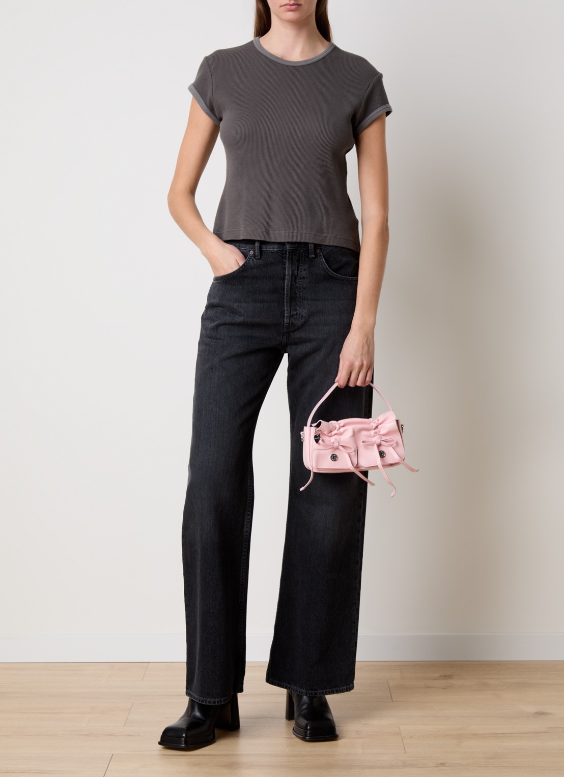 Acne Studios Handtas van kalfsleer met strikdetail - voorkant 3 lichtroze