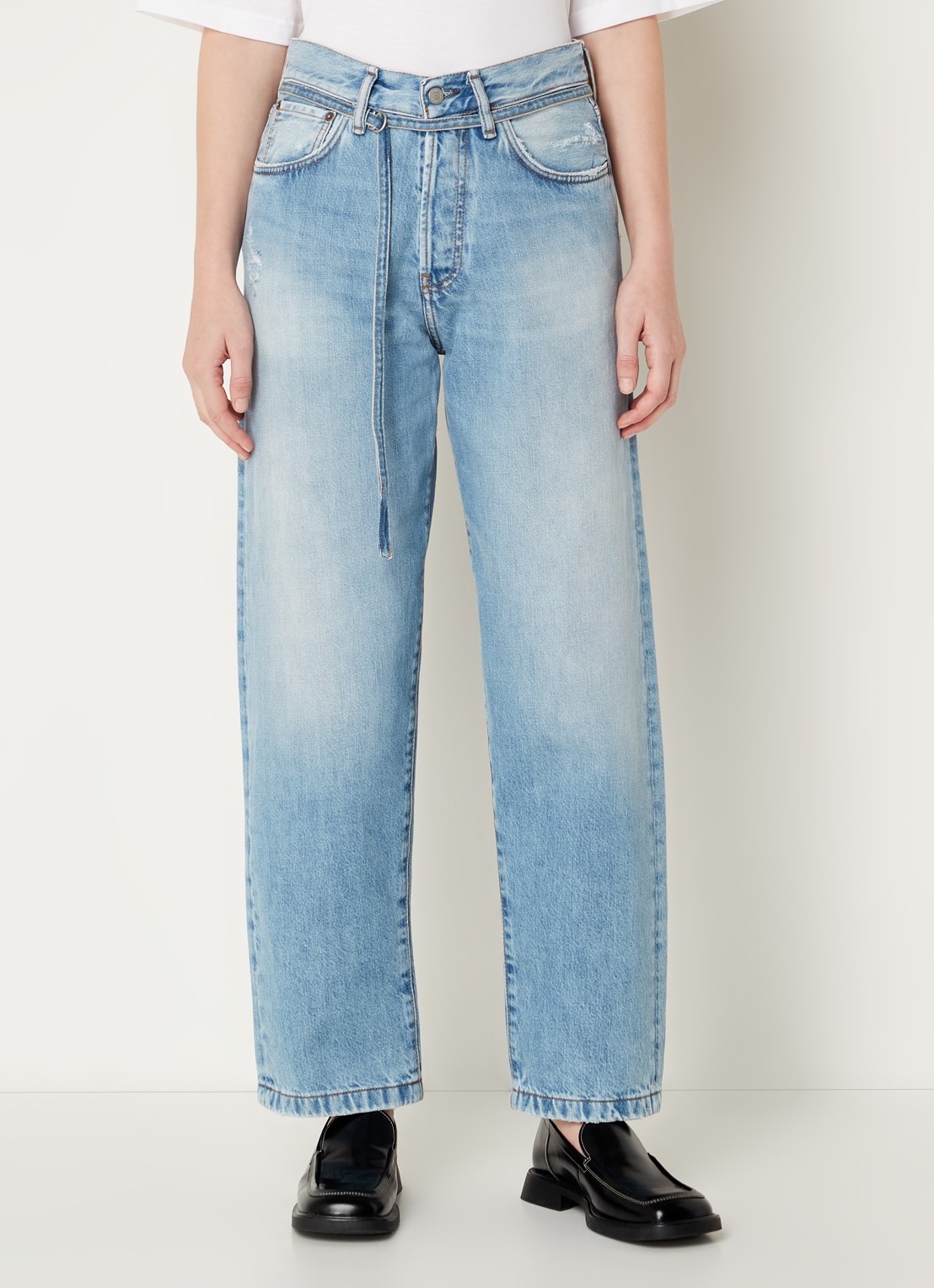 Acne Studios High waist loose fit jeans met lichte wassing en ceintuur - detail 3 indigo