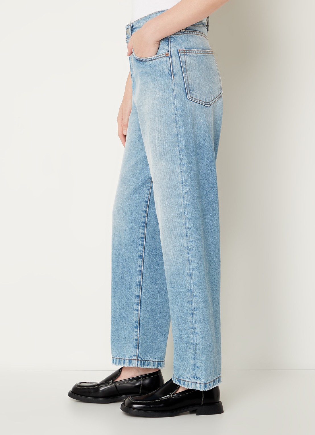 Acne Studios High waist loose fit jeans met lichte wassing en ceintuur - detail 4 indigo