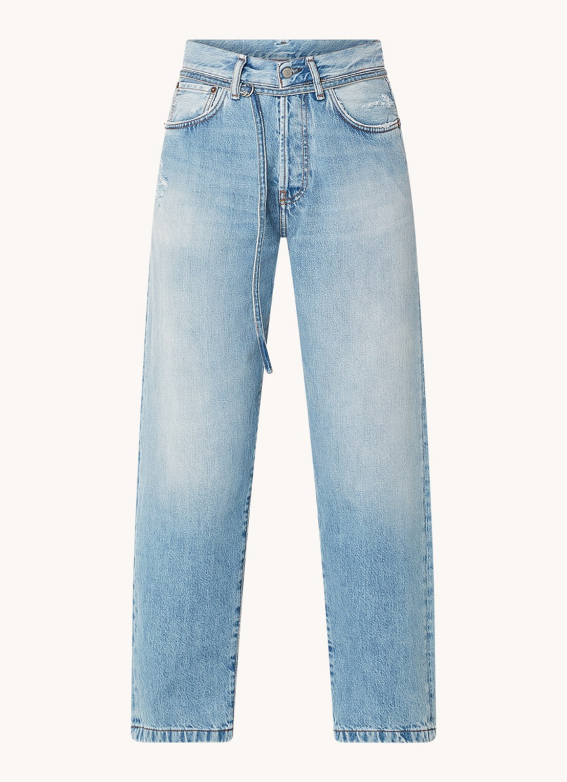 Acne Studios High waist loose fit jeans met lichte wassing en ceintuur - voorkant indigo