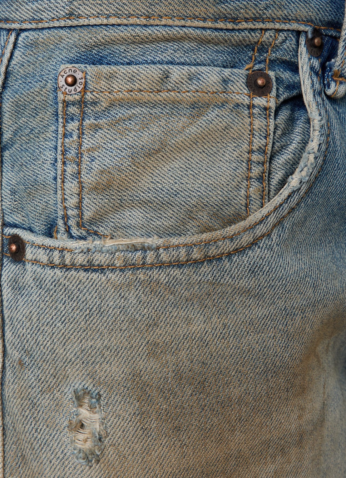 Acne Studios High waist straight leg jeans met destroyed afwerking - detail 3 blauw