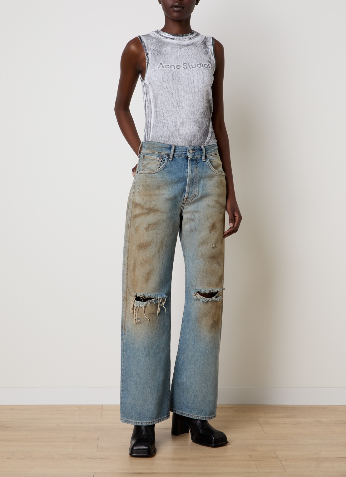 Acne Studios High waist straight leg jeans met destroyed afwerking - voorkant 5 blauw