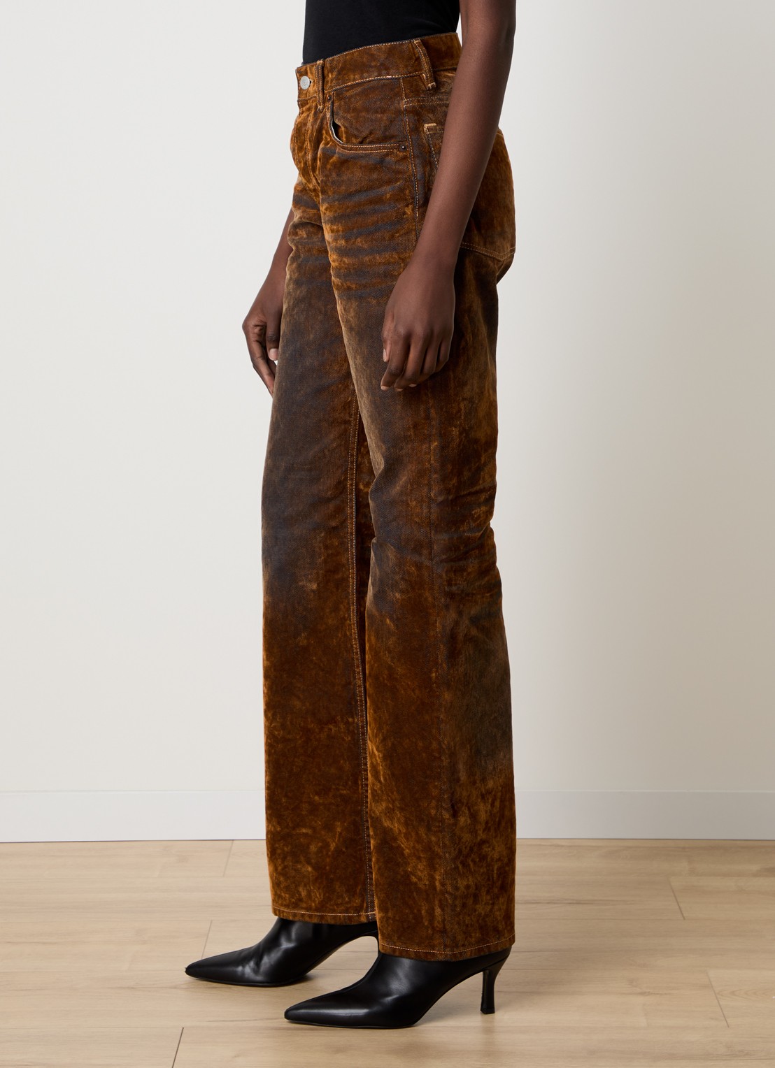 Acne Studios High waist straight leg jeans van fluweel - detail 2 bruin