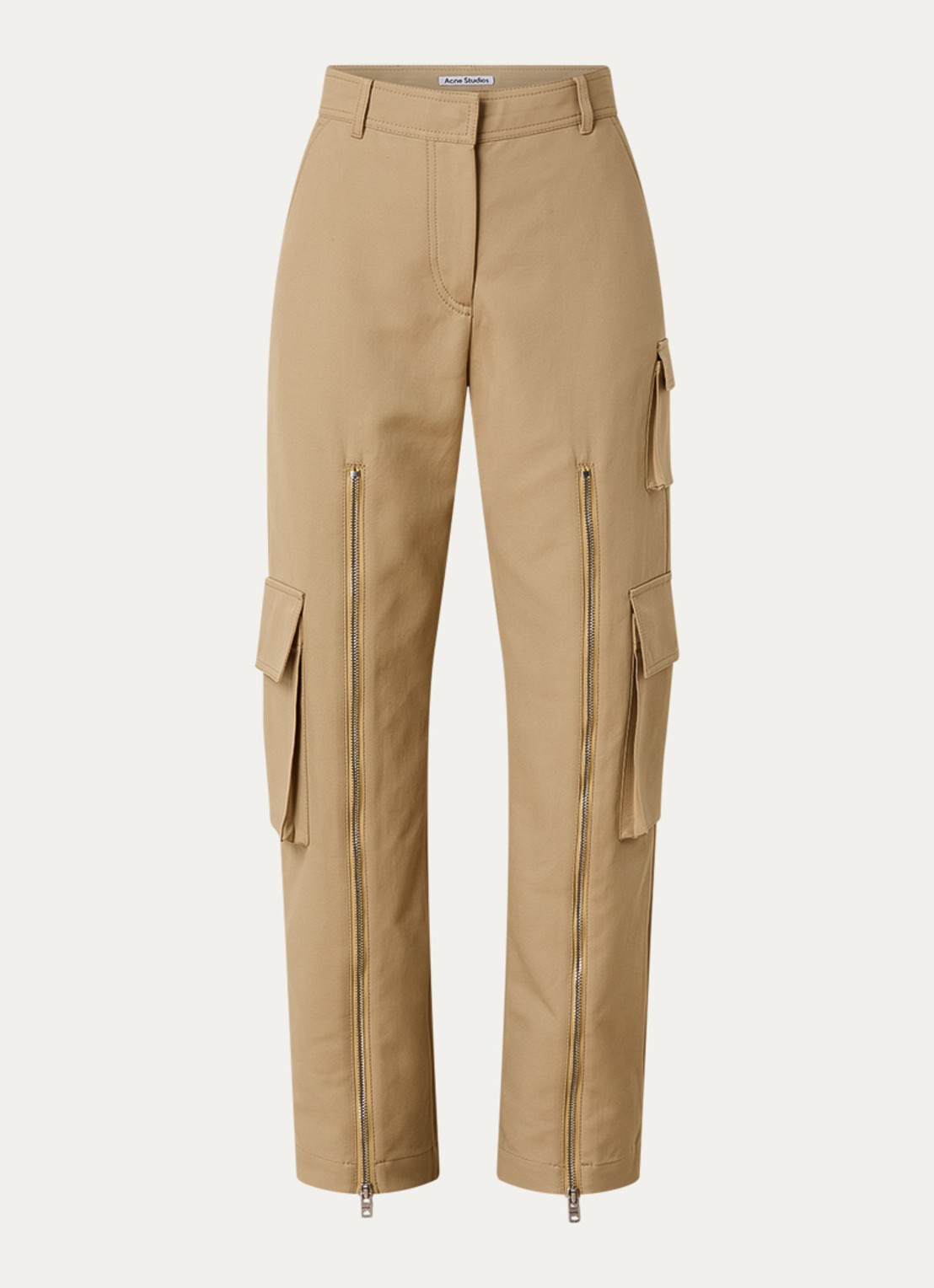 Acne Studios High waist wide fit cargobroek met ritsdetail - voorkant 5 beige