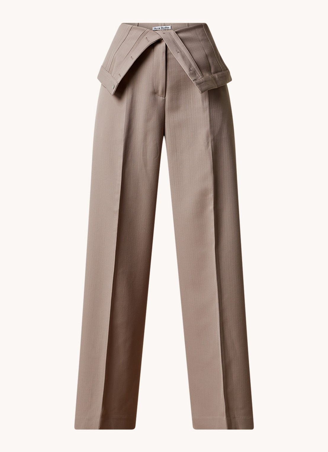 Acne Studios High waist wide fit pantalon in wolblend met overslag - voorkant 4 beige
