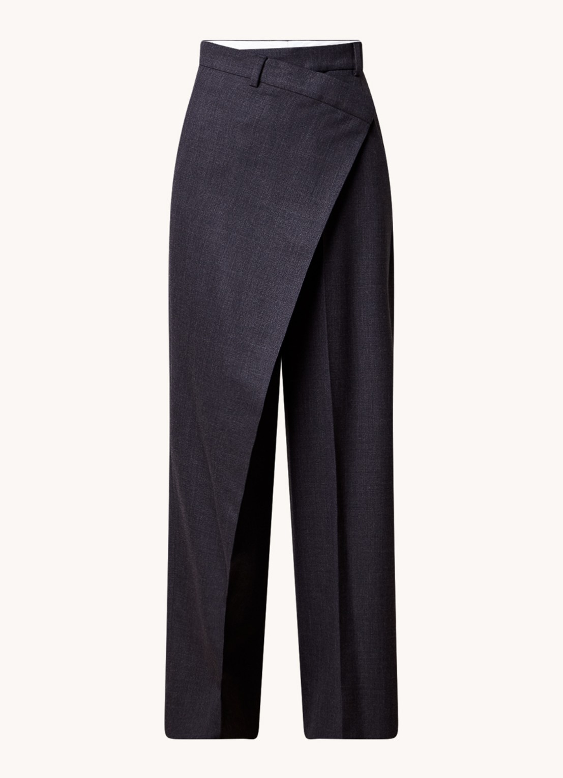 Acne Studios High waist wide fit pantalon in wolblend met overslag  - voorkant 2 antraciet