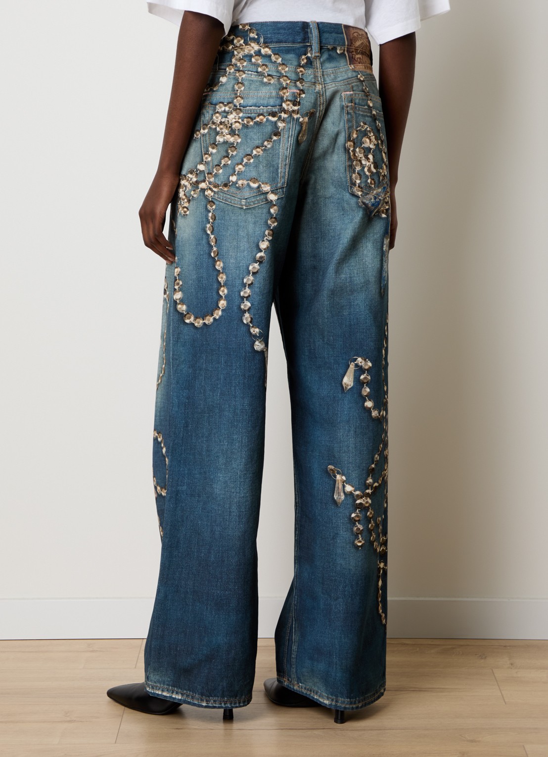 Acne Studios High waist wide leg jeans met print - achterkant 3 indigo