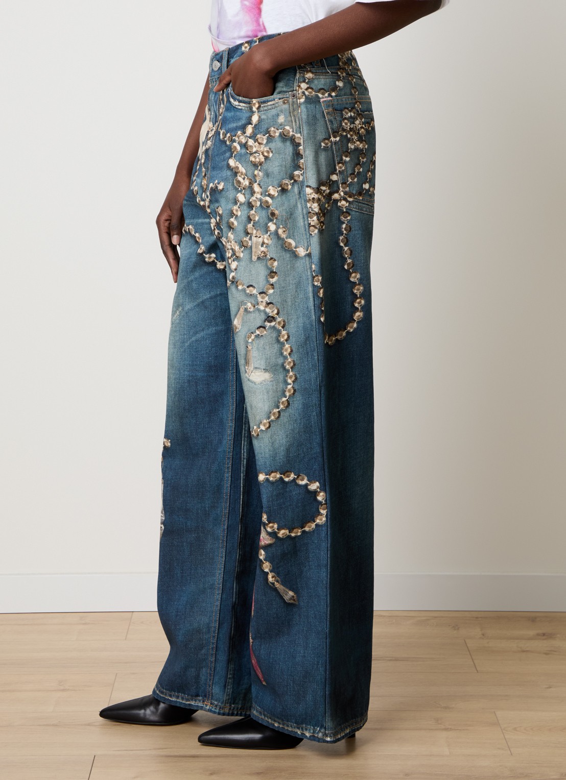 Acne Studios High waist wide leg jeans met print - detail 5 indigo