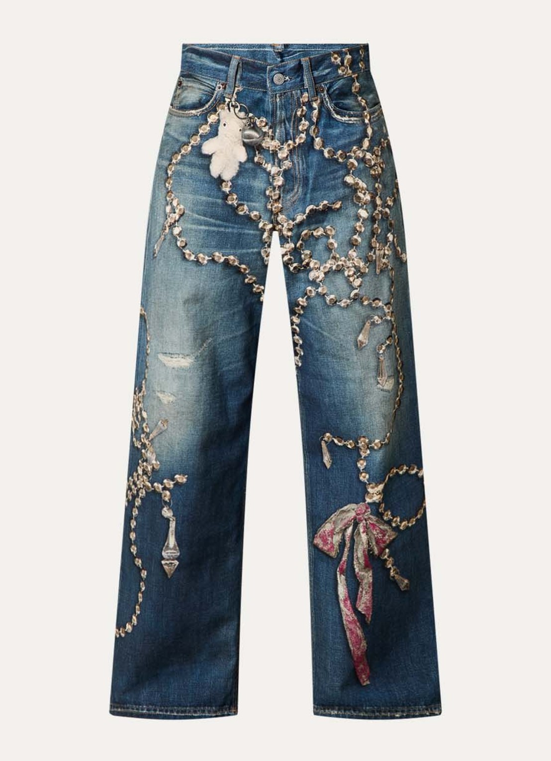 Acne Studios High waist wide leg jeans met print - voorkant indigo