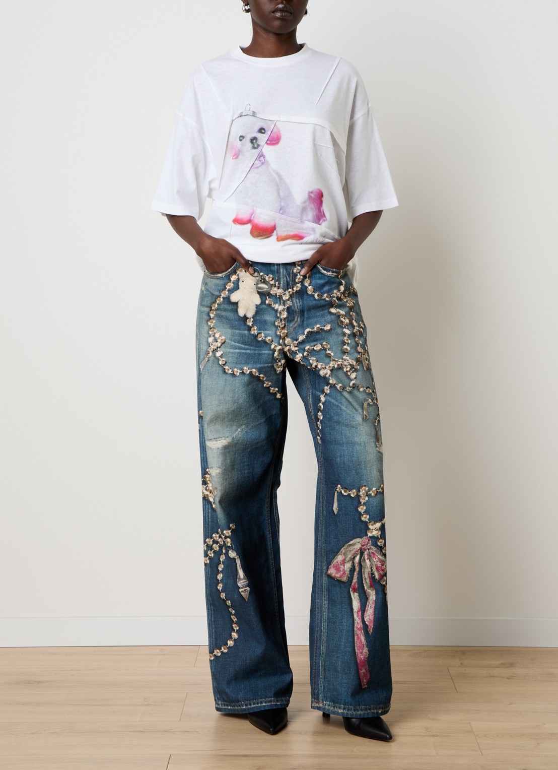 Acne Studios High waist wide leg jeans met print - voorkant 2 indigo