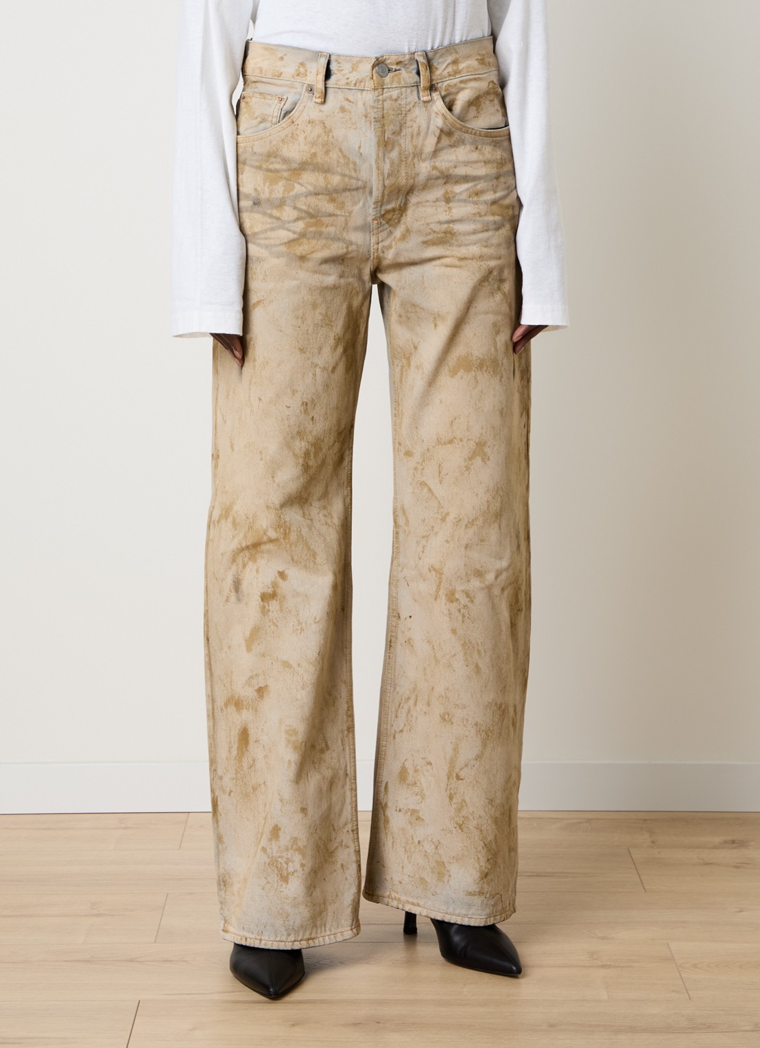 Acne Studios High waist wide leg jeans met verwassen afwerking - detail beige
