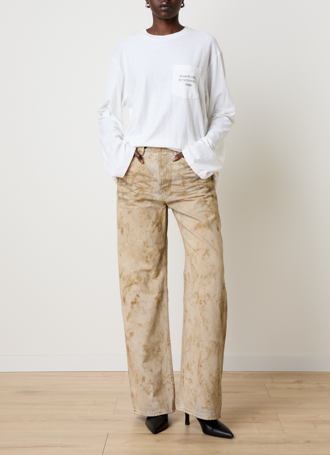Acne Studios High waist wide leg jeans met verwassen afwerking - voorkant 6 beige