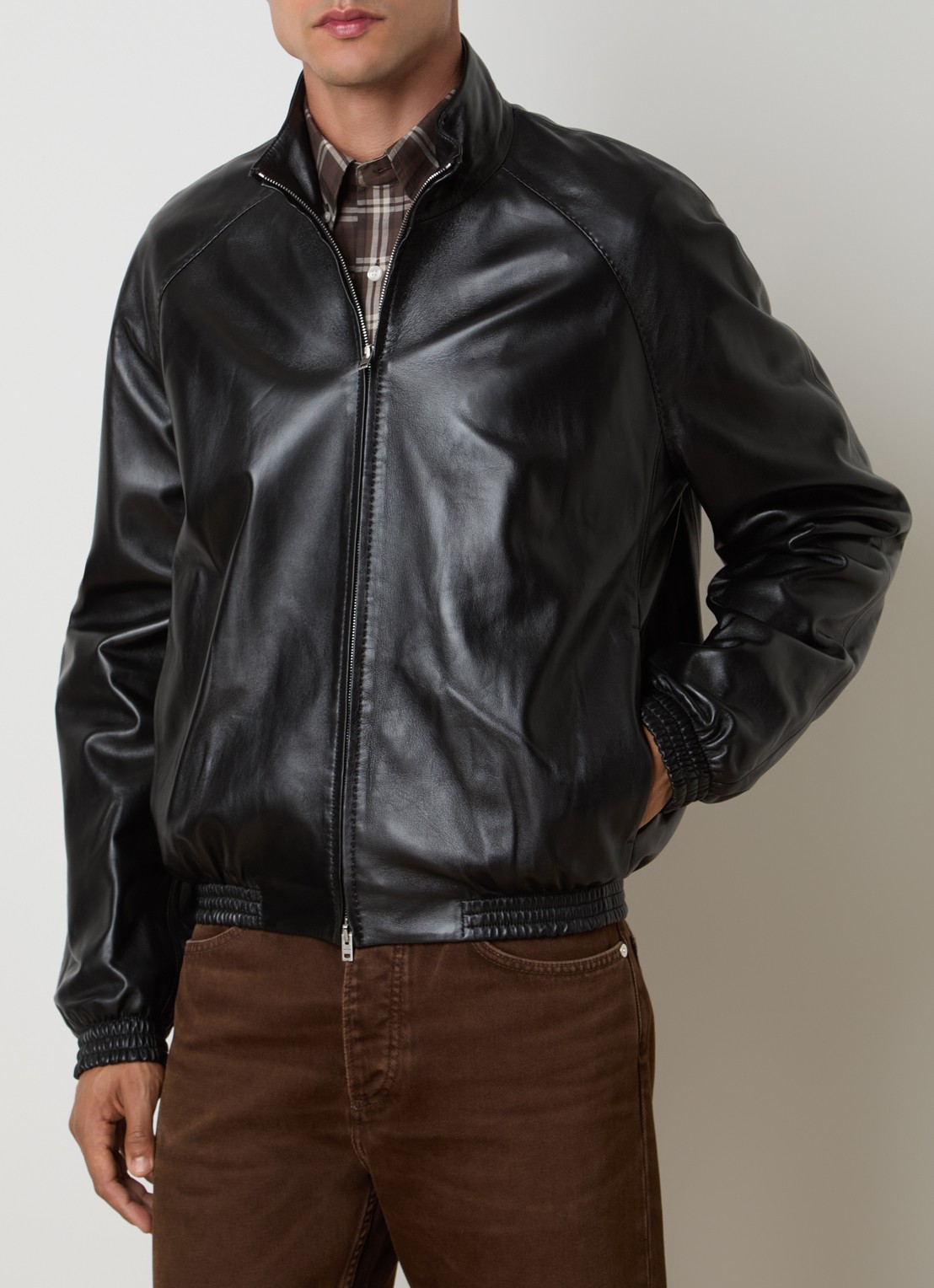Acne Studios Jack van lamsleer met steekzakken - detail zwart