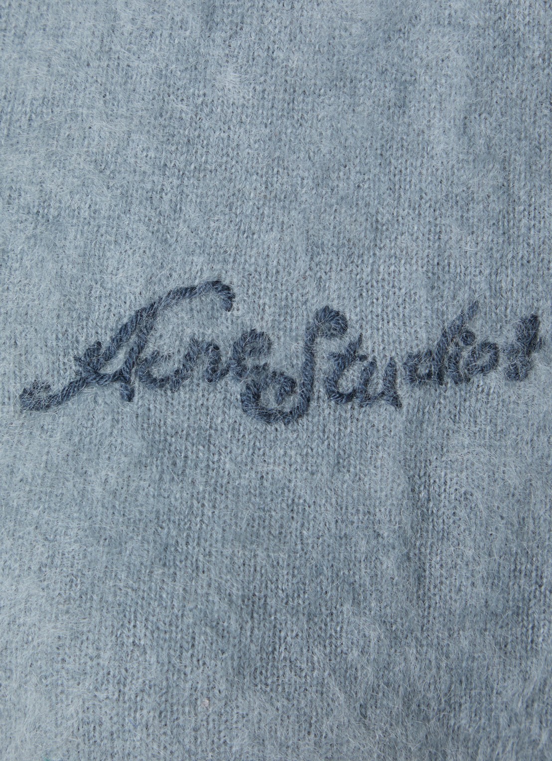 Acne Studios Klasher fijngebreid vest met logoborduring - detail staalblauw