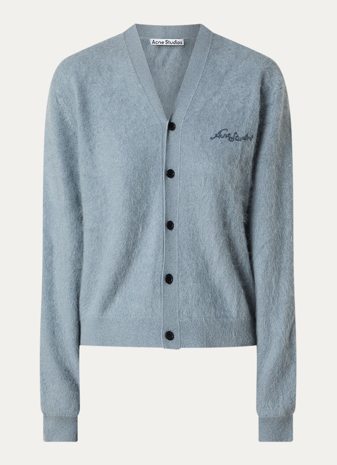 Acne Studios Klasher fijngebreid vest met logoborduring - voorkant 2 staalblauw