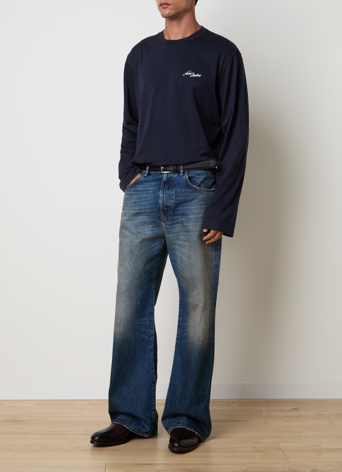 Acne Studios Longsleeve met logoborduring - voorkant 5 donkerblauw