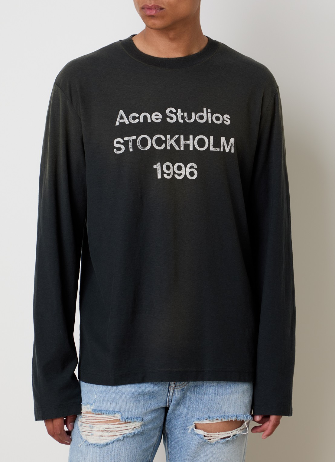 Acne Studios Longsleeve met logoprint en verwassen afwerking - detail 2 zwart