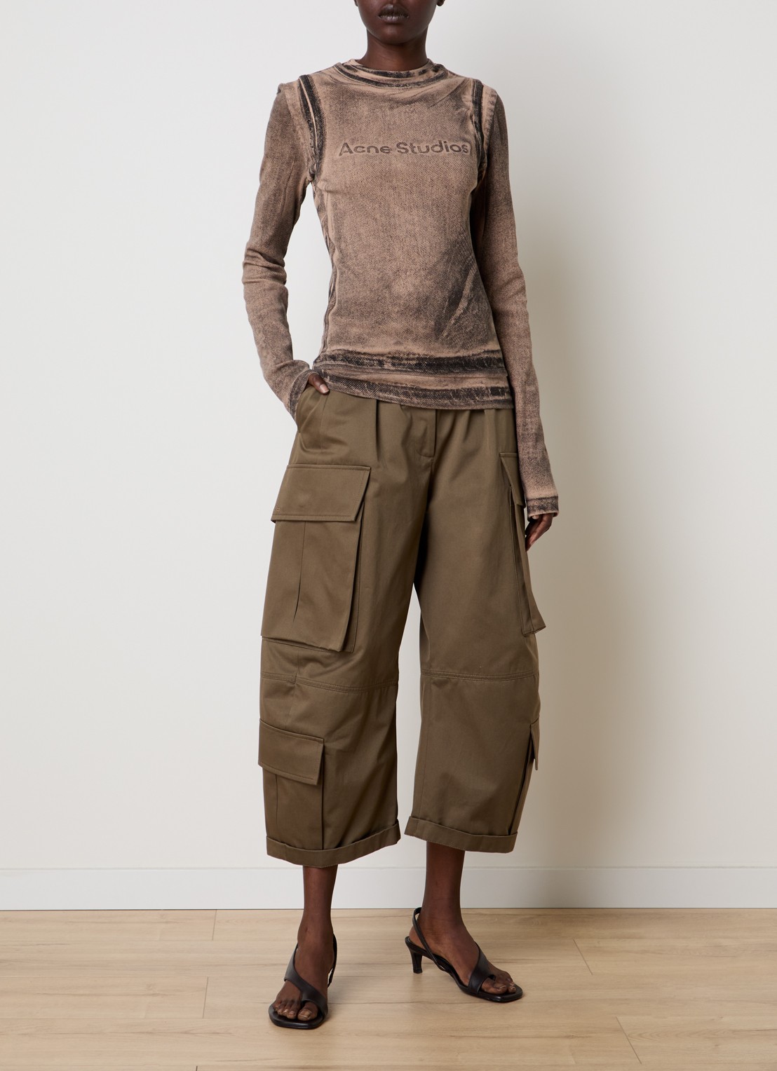 Acne Studios Longsleeve met logoprint en verwassen afwerking - voorkant 5 bruin